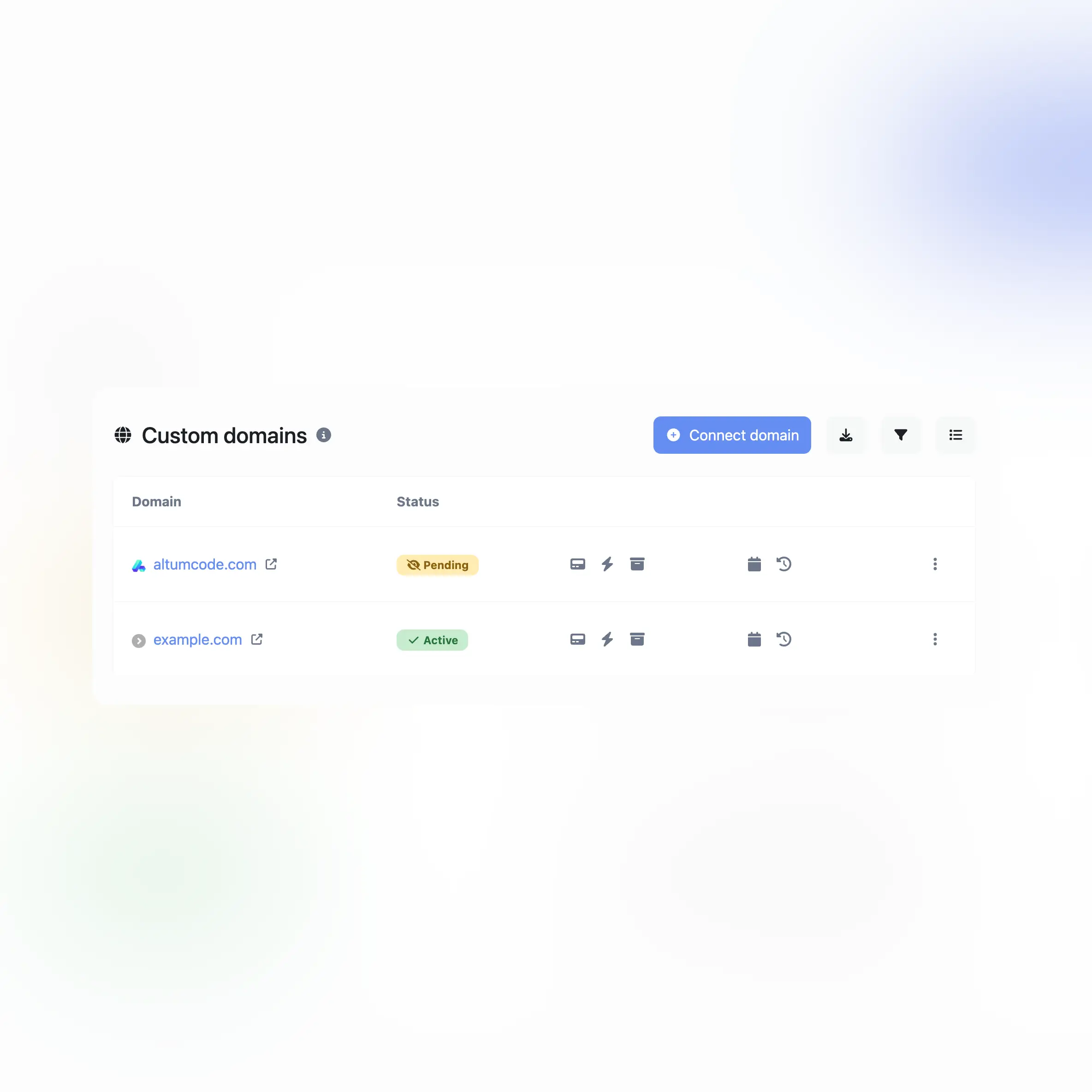 Captura de pantalla de la función de dominios personalizados de la aplicación para auditorías