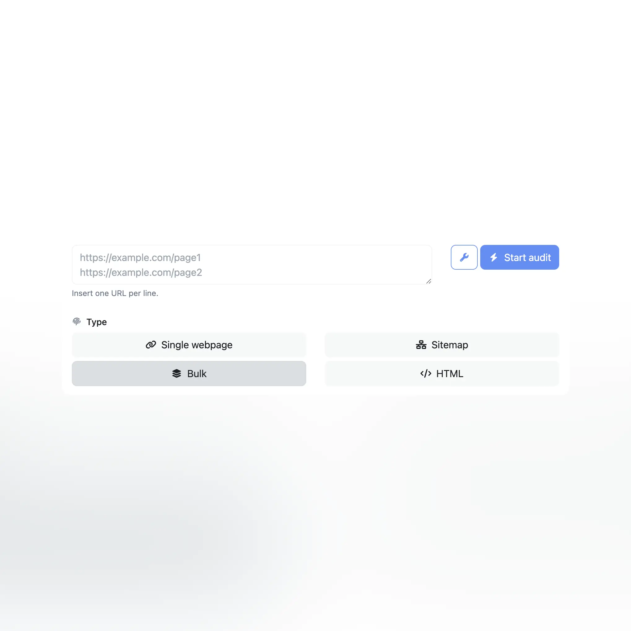 Captura de pantalla del formulario generador de auditoría de la aplicación